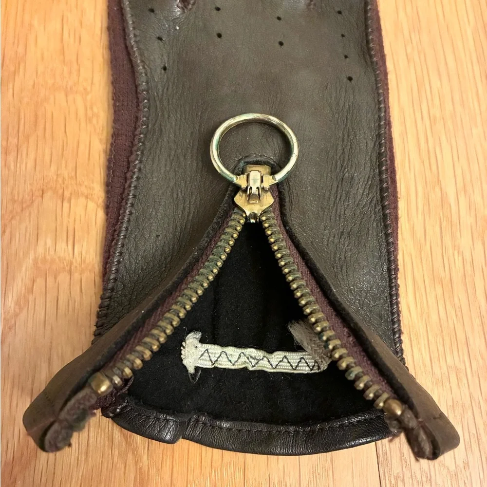 Women’s Leather Gloves with Top Accent Zip Detail Brown Size S